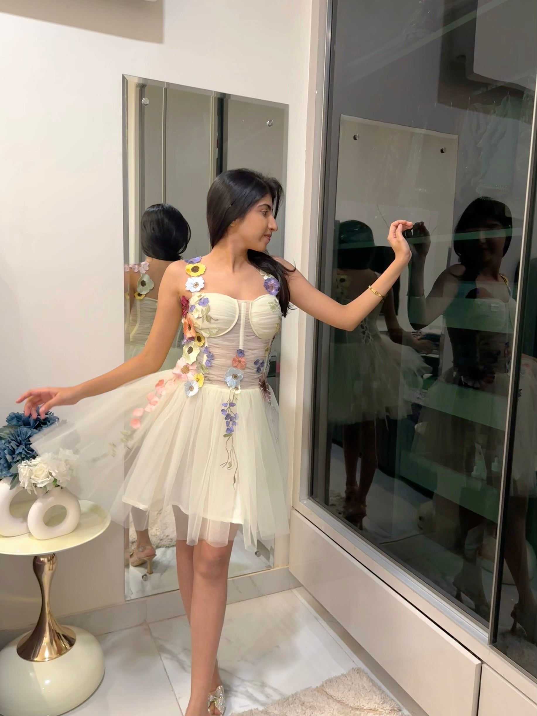 3D Flower Embroidery Dress